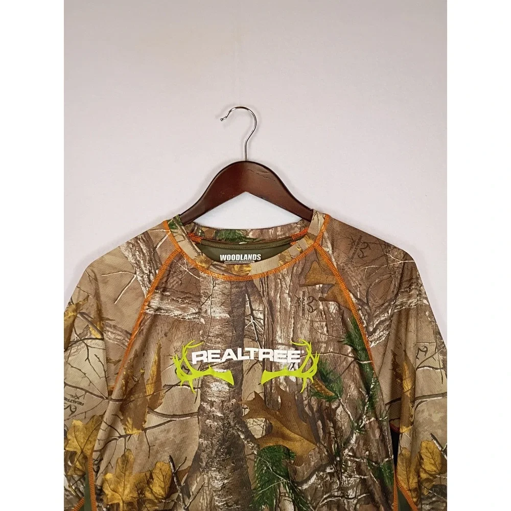 Gorpcore Woodlands Realtree Mens Large Camo Thumbhole Performance Hunting Shirt
